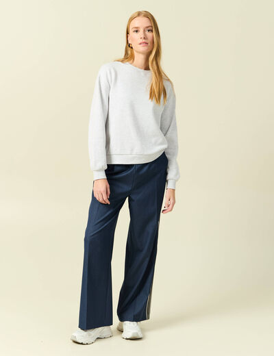 Pantalon large taille haute ray&eacute; bleu marine femme