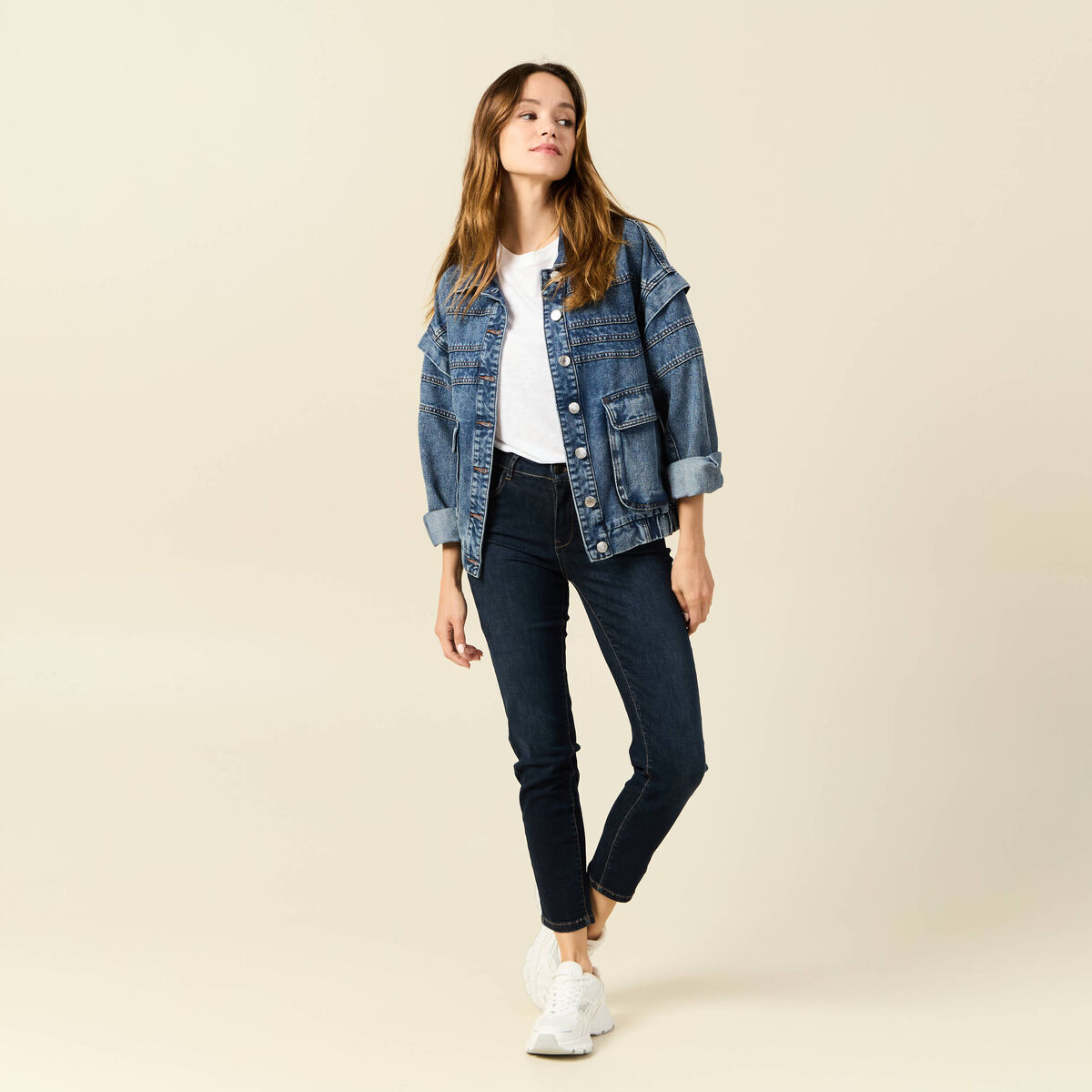 Jeans slim 7/8ème denim brut femme