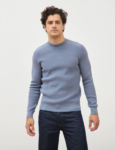 Pull manches longues col rond bleu gris homme
