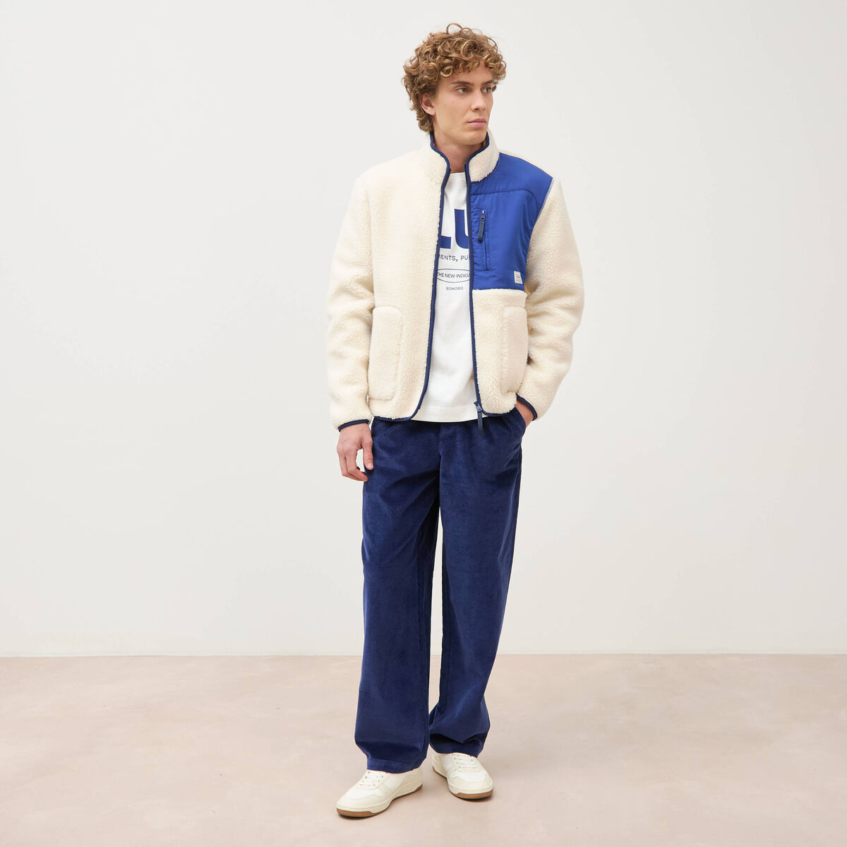 Veste sherpa col montant manches longues ecru homme