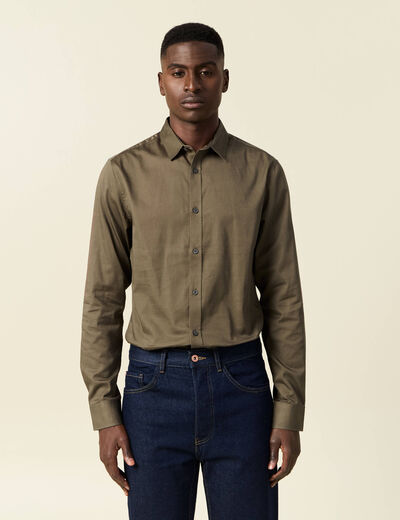 Chemise manches longues vert kaki homme