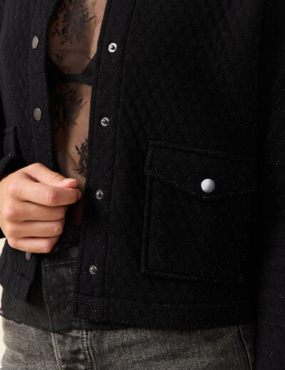 Veste droite courte col mao noir femme