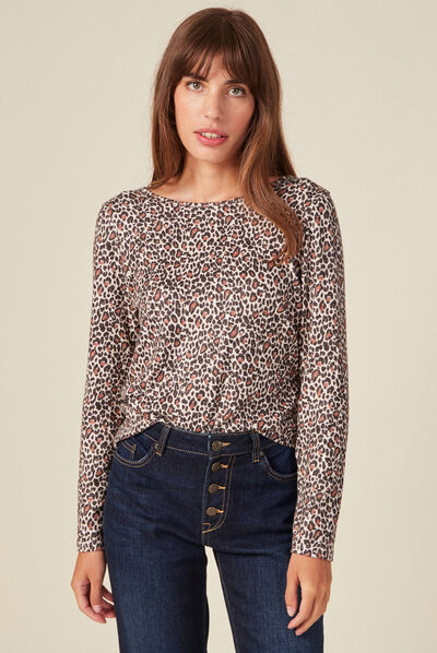T-shirt manches longues marron clair femme