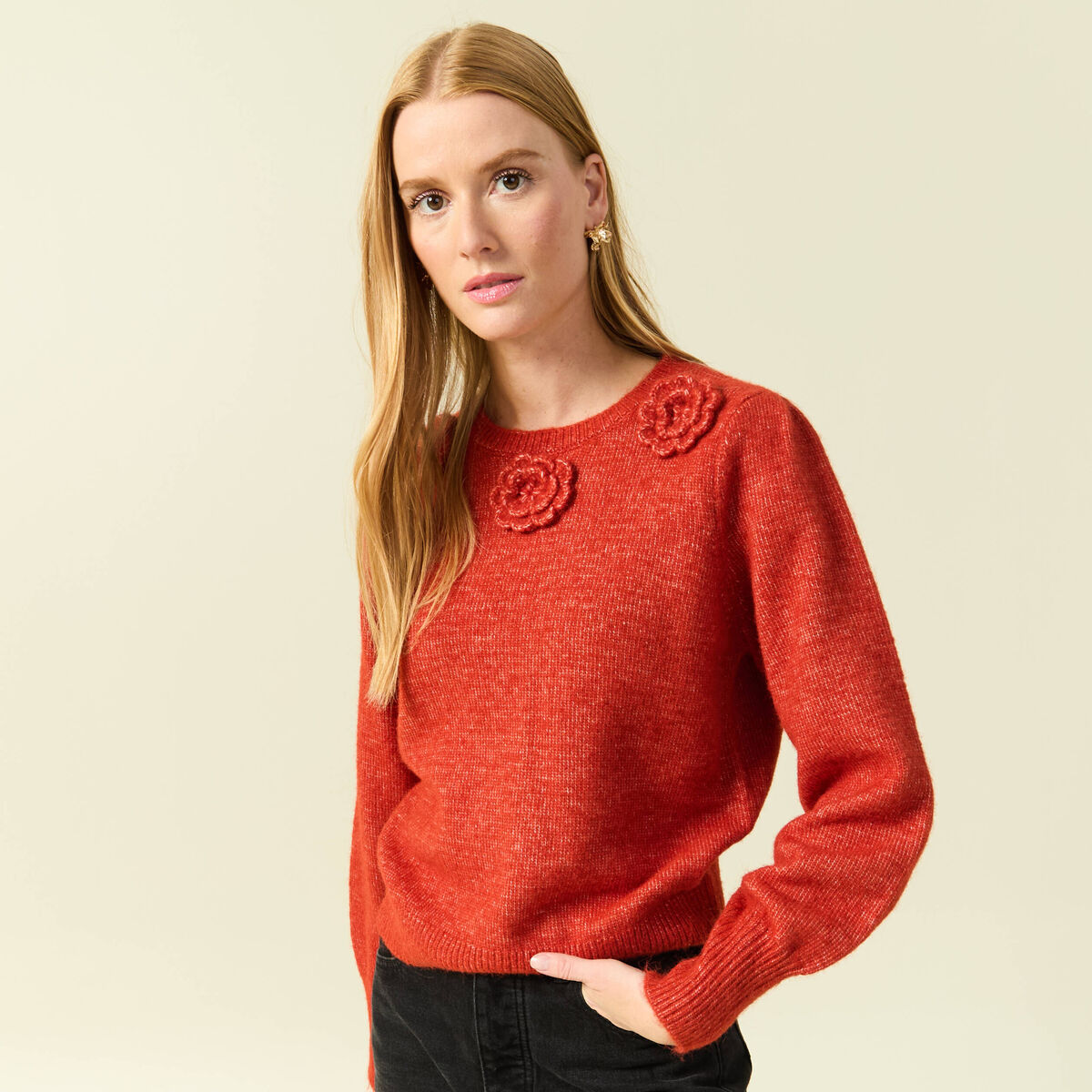 Pull Femme Pull&Bear - Col Rond Rouge En Viscose - Taille S - Occasion Parfait