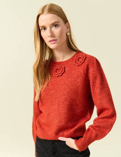 Pull manches longues col rond rouge fonc&eacute; femme