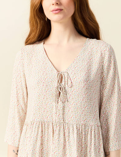 Robe évasée manches 3/4 blanc femme