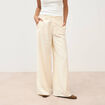 Pantalon large taille haute ceinture ivoire femme