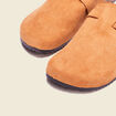 Mules plates su&eacute;dine camel femme