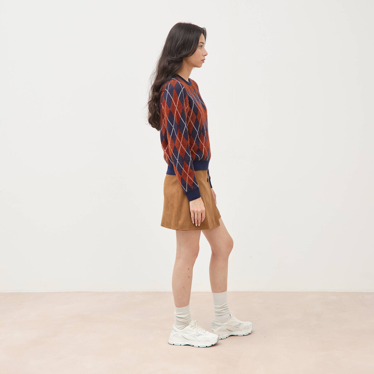 Pull droit manches longues col rond orange citrouille femme