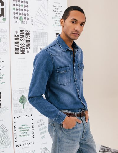 Chemise manches longues denim stone homme