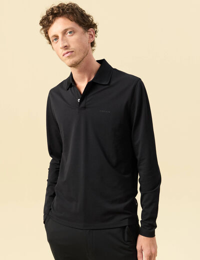Polo cintr&eacute; manches longues noir homme