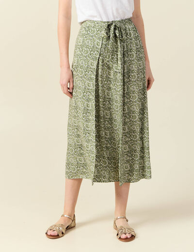 Jupe longue portefeuille vert kaki femme