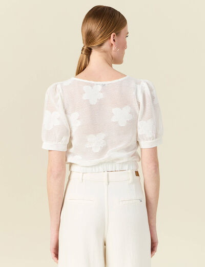 T-shirt manches courtes ajouré creme femme