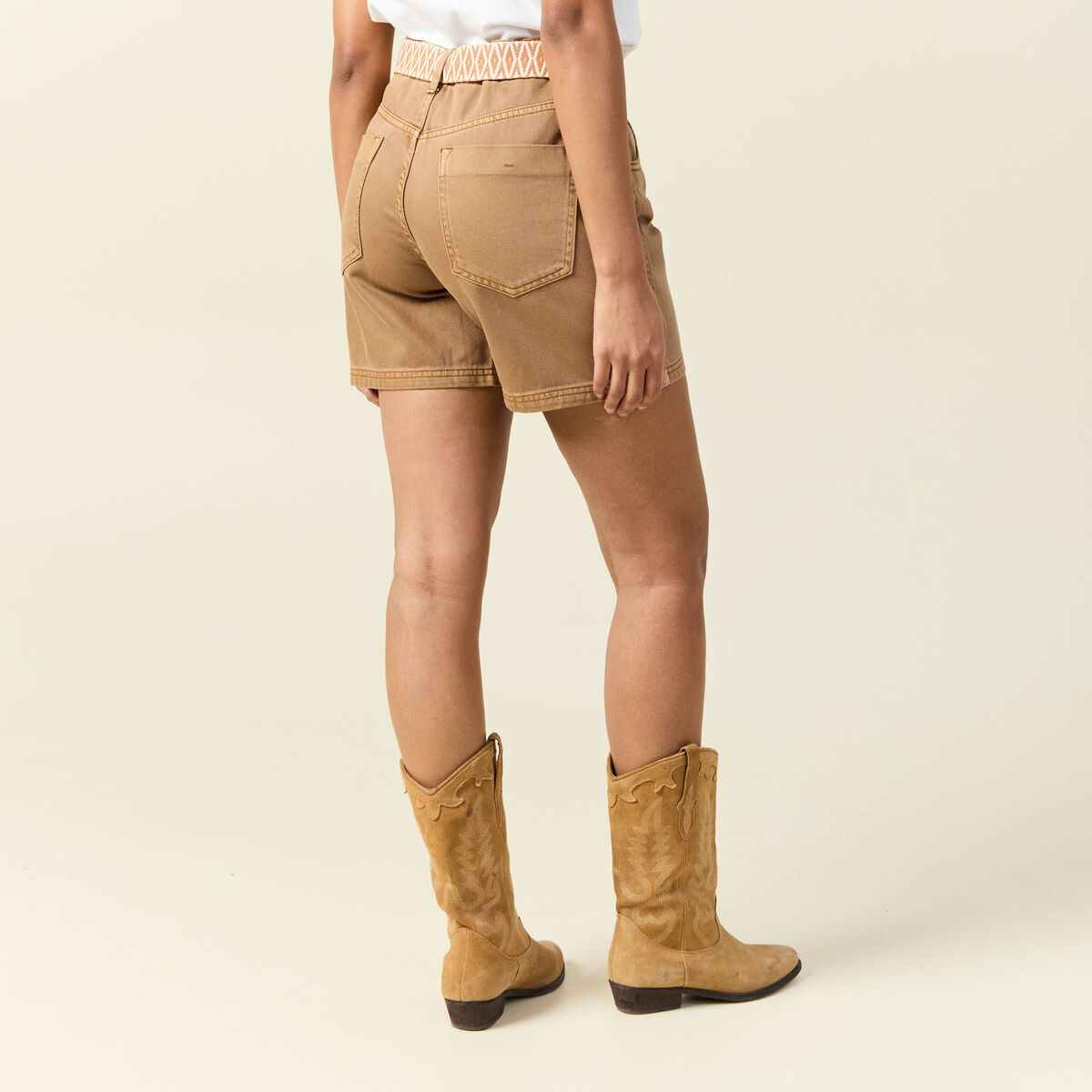 Short boyfriend ceintur&eacute; jean vert kaki femme
