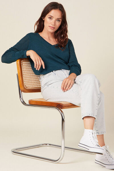 Pull à manches longues bleu canard femme
