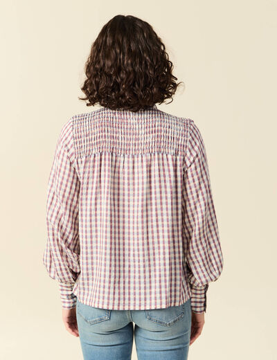 Chemise manches longues col montant marron cognac femme
