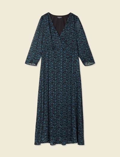 Robe longue évasée manches 3/4 bleu canard femme