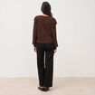 Blouse droite manches longues col rond marron chocolat femme