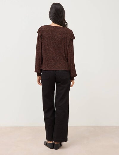 Blouse droite manches longues col rond marron chocolat femme