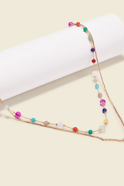 Collier 2 rangs avec perles multicolore femme