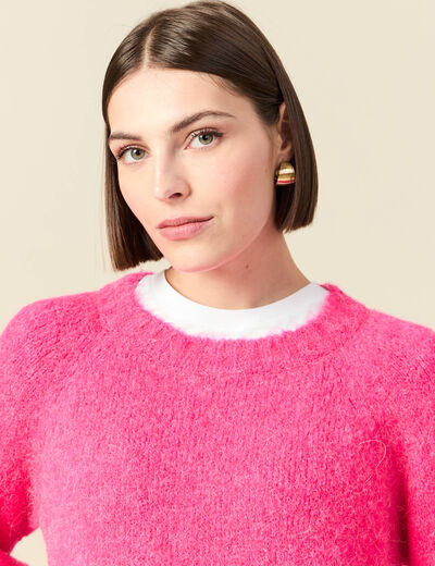 Pull manches longues col rond rose femme