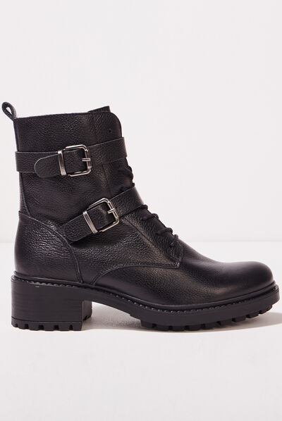 Bottines à talons en cuir noir femme