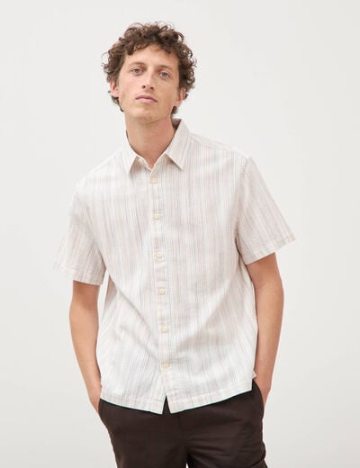 Col en maille coton manches courtes ecru homme