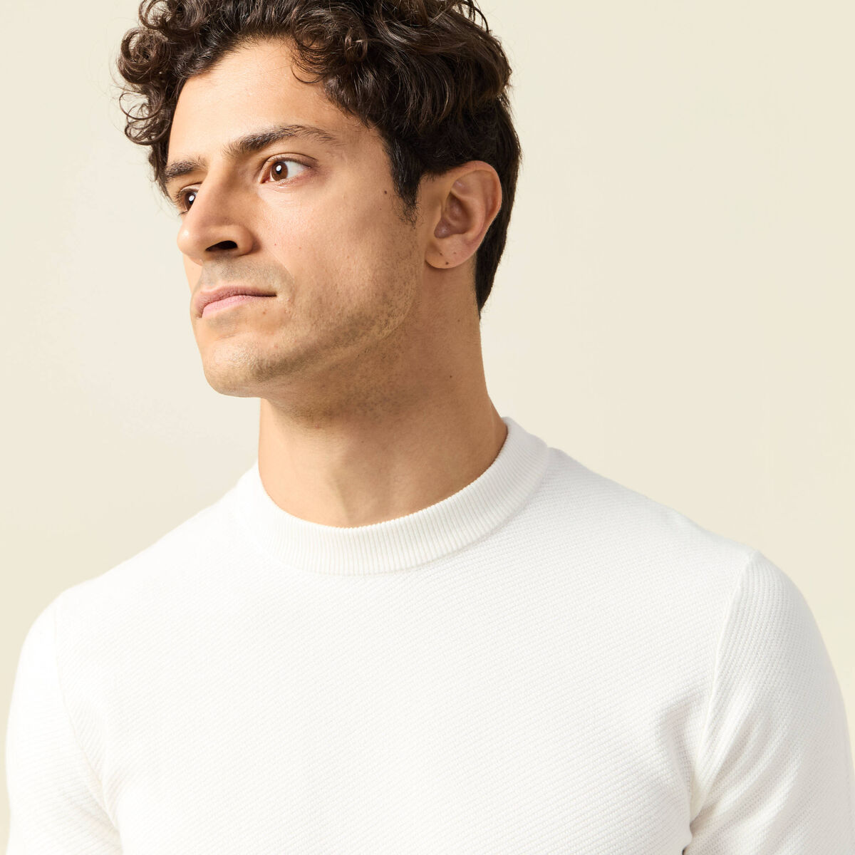 Pull col rond manches longues ecru homme