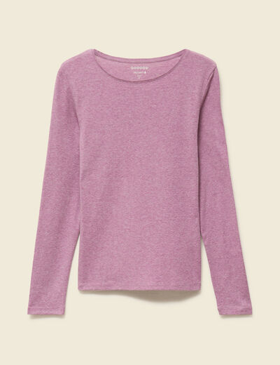 T-shirt cintr&eacute; manches longues col rond mauve femme