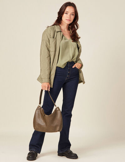 Blouse satin éco-responsable vert kaki femme