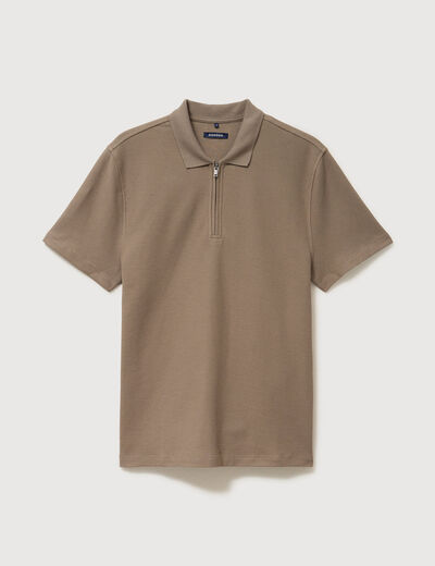 Polo en coton avec zip manches courtes taupe homme