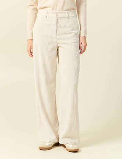 Pantalon large taille haute en velours creme femme