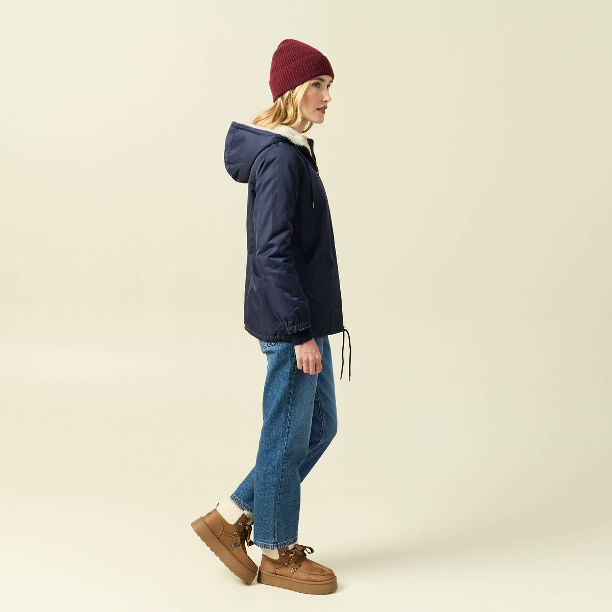 Parka r&eacute;versible bleu marine femme