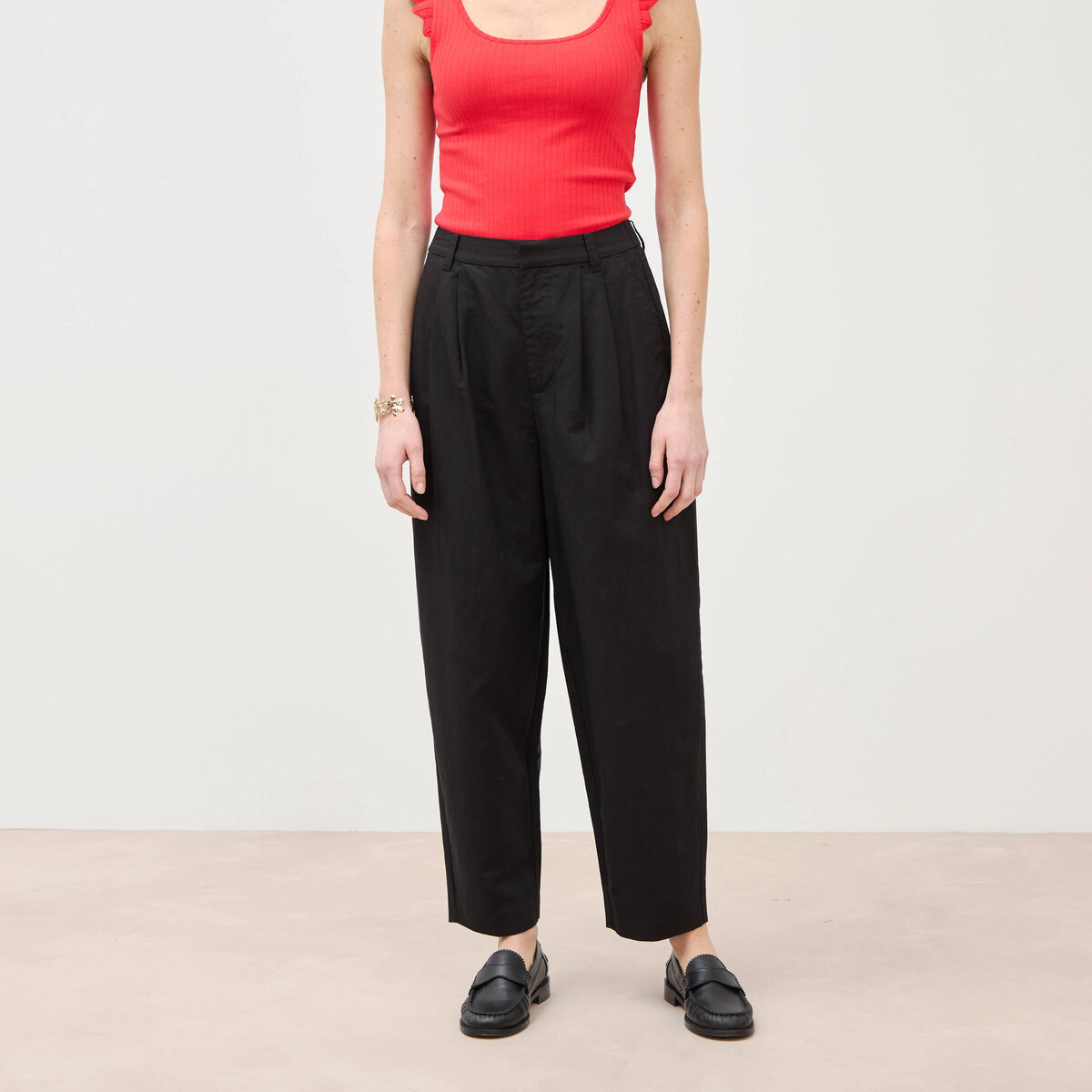 Pantalon barrel coupe loose taille haute noir femme