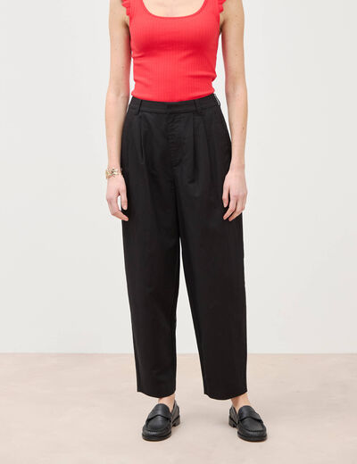 Pantalon barrel coupe loose taille haute noir femme