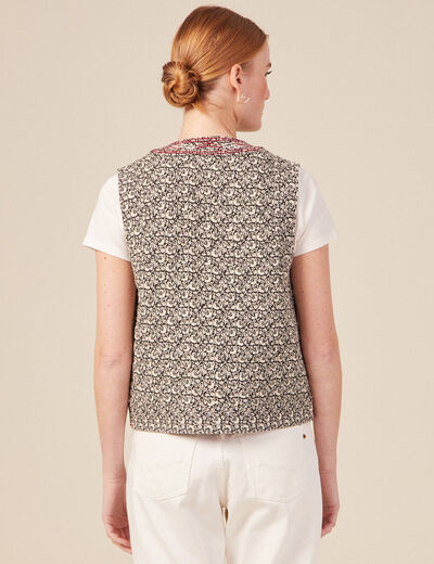 Veste sans manches brodée noir femme
