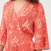 Robe col v manches longues rouge corail femme
