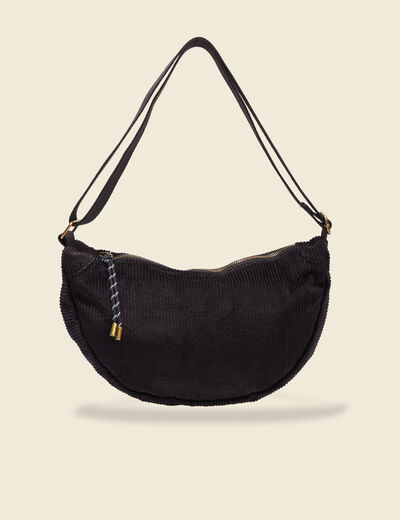 Sac banane velours c&ocirc;tel&eacute; noir femme