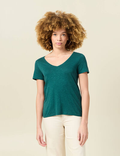T-shirt manches courtes vert canard femme