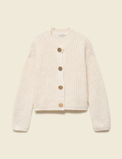 Gilet droit court manches longues creme femme