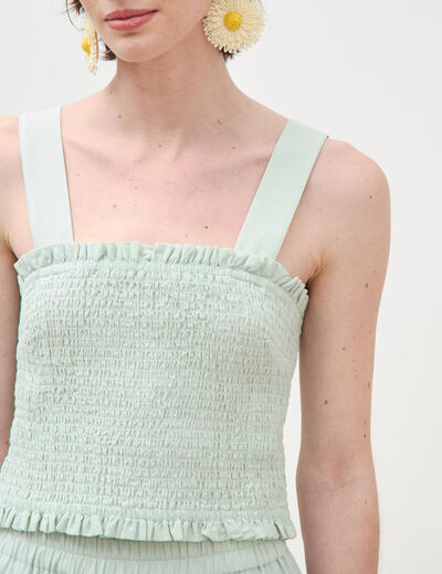 Top cintr&eacute; court &agrave; bretelles col carr&eacute; vert pastel femme