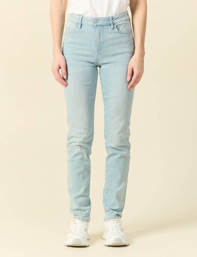 Jeans slim taille haute denim bleach femme