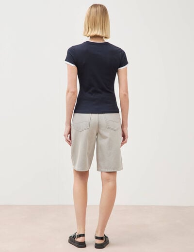 T-shirt cintr&eacute; col rond manches courtes bleu marine femme