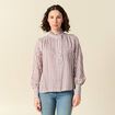 Chemise manches longues col montant marron cognac femme