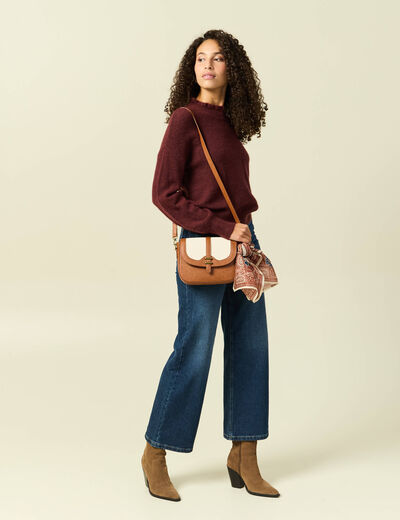 Pull col montant manches longues bordeaux femme