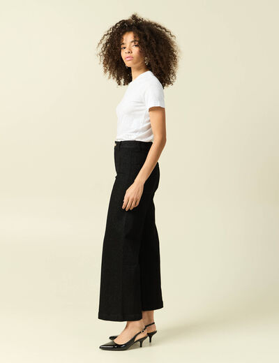 Jeans large taille haute denim noir femme