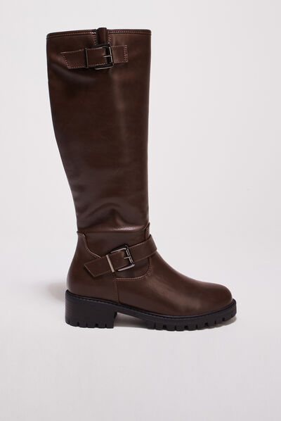 Bottes à talons crantées marron foncé femme