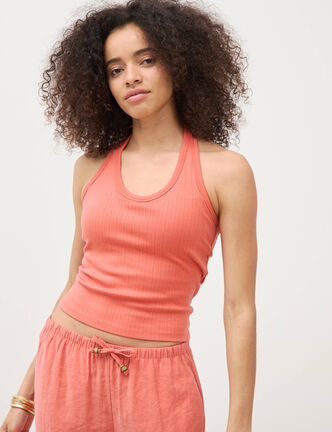 D&eacute;bardeur cropped d&eacute;collet&eacute; doubl&eacute; rouge fonc&eacute; femme