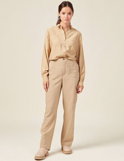 Pantalon cargo fluide beige femme