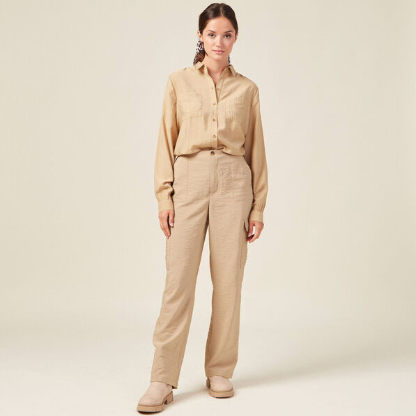 Pantalon cargo fluide beige femme